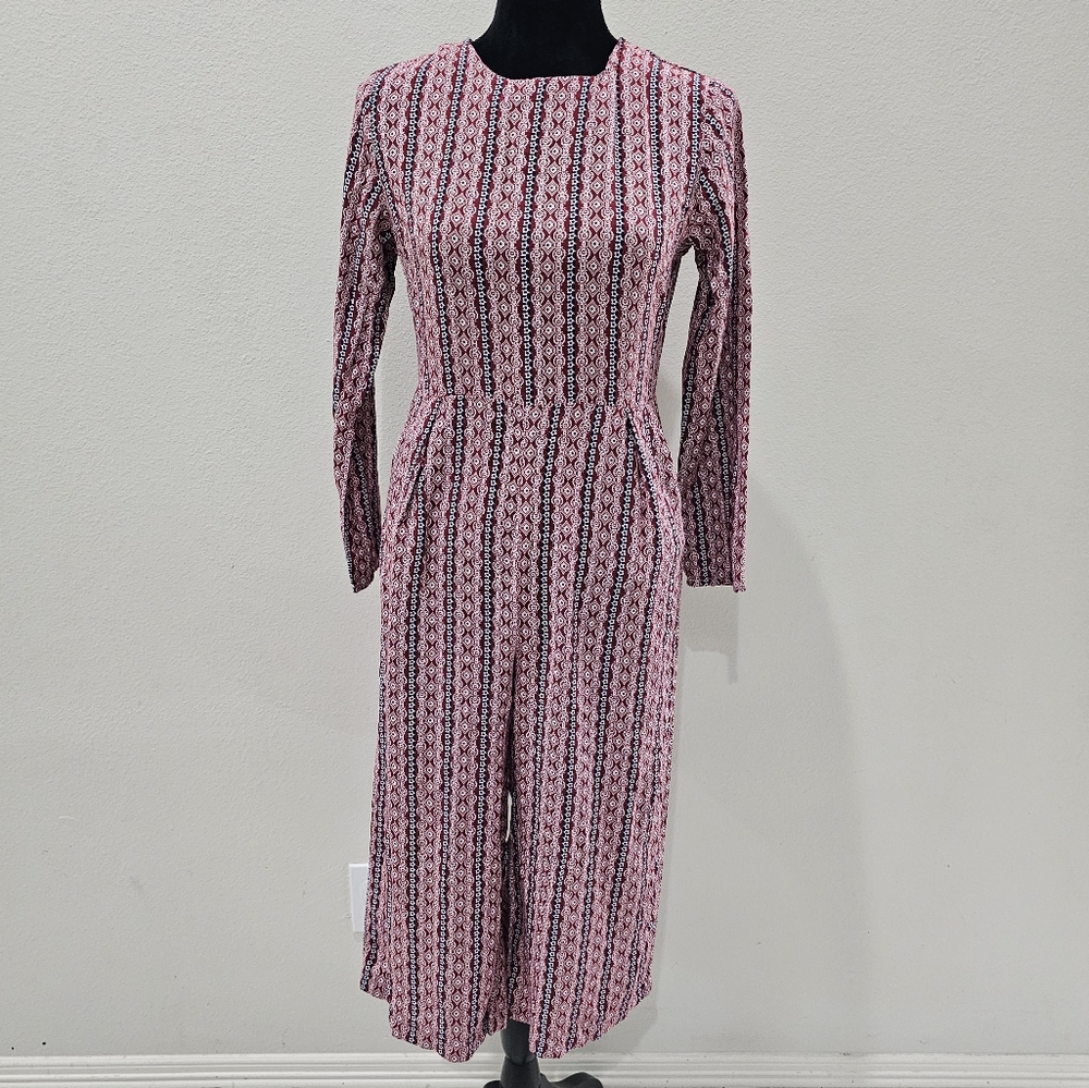 Amazon Red Long Sleeve Crew Neck Sheath Jumpsuit